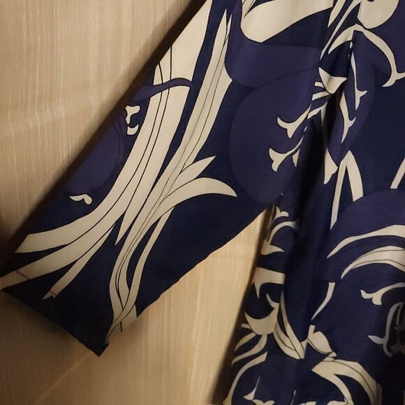 Isaac Mizrahi New York Purple Blue Floral Silky Blouse Large - Picture 4 of 7